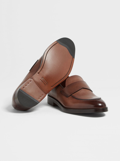 ZEGNA LIGHT BROWN LEATHER TORINO LOAFERS outlook