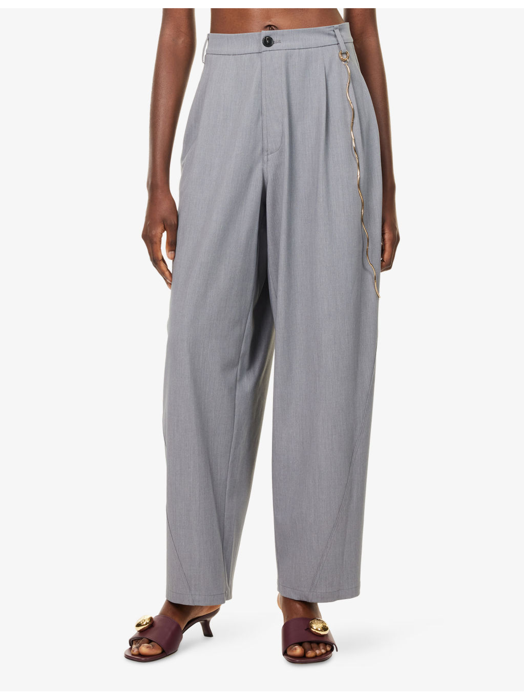 Phebe Chain-Adorned Wide-Leg Wool-Blend Trousers - 3