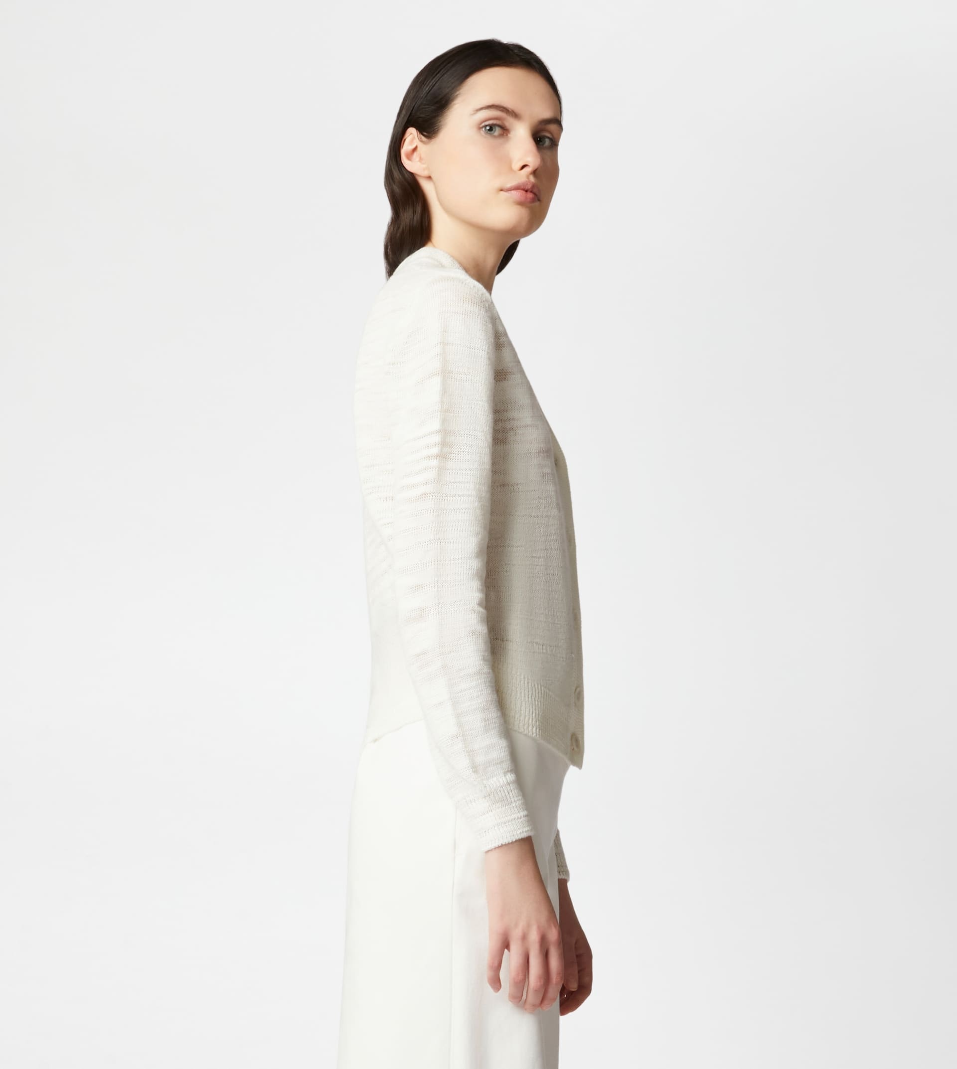 LINEN BLEND CARDIGAN - WHITE - 2