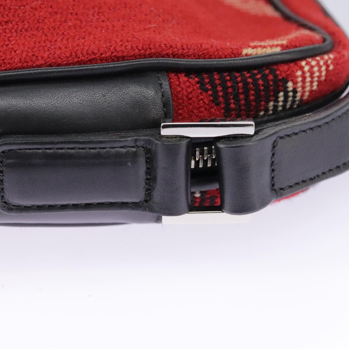 Burberry Nova Check Shoulder Bag Wool Red Silver - 10