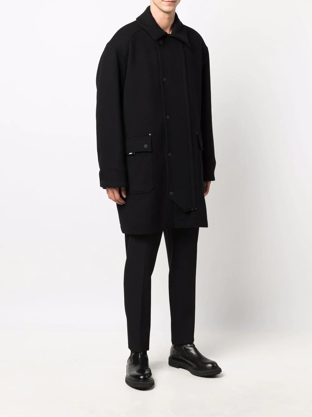 black snap-fastening coat - 3