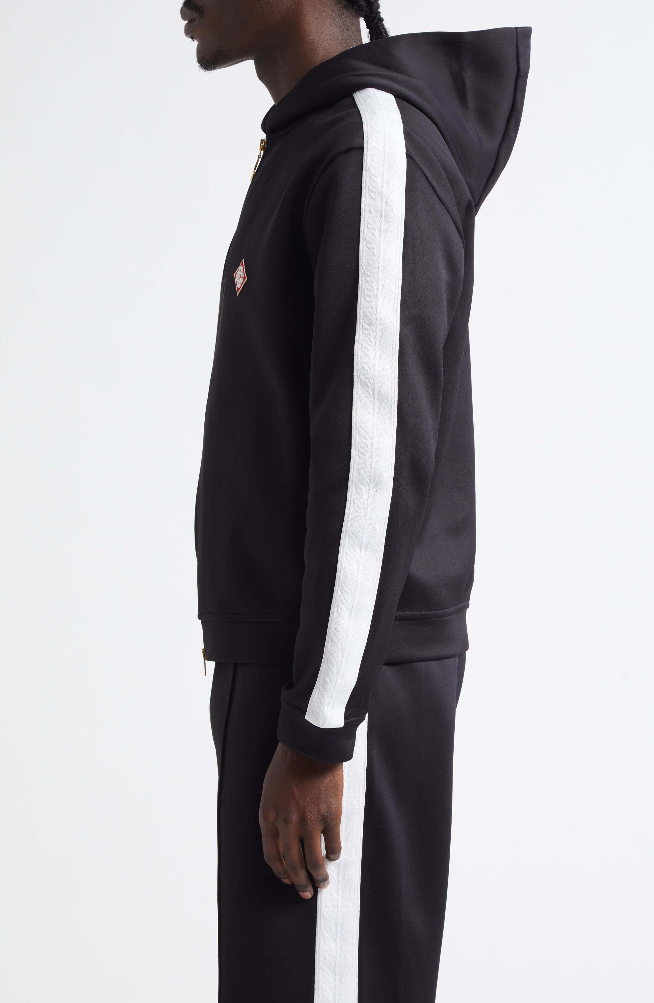 Casablanca Laurel Tape Hooded Scuba Jersey Track Jacket in Black at Nordstrom - 4