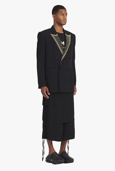 Black eco-designed blazer with gold-tone studded embroidery - 7