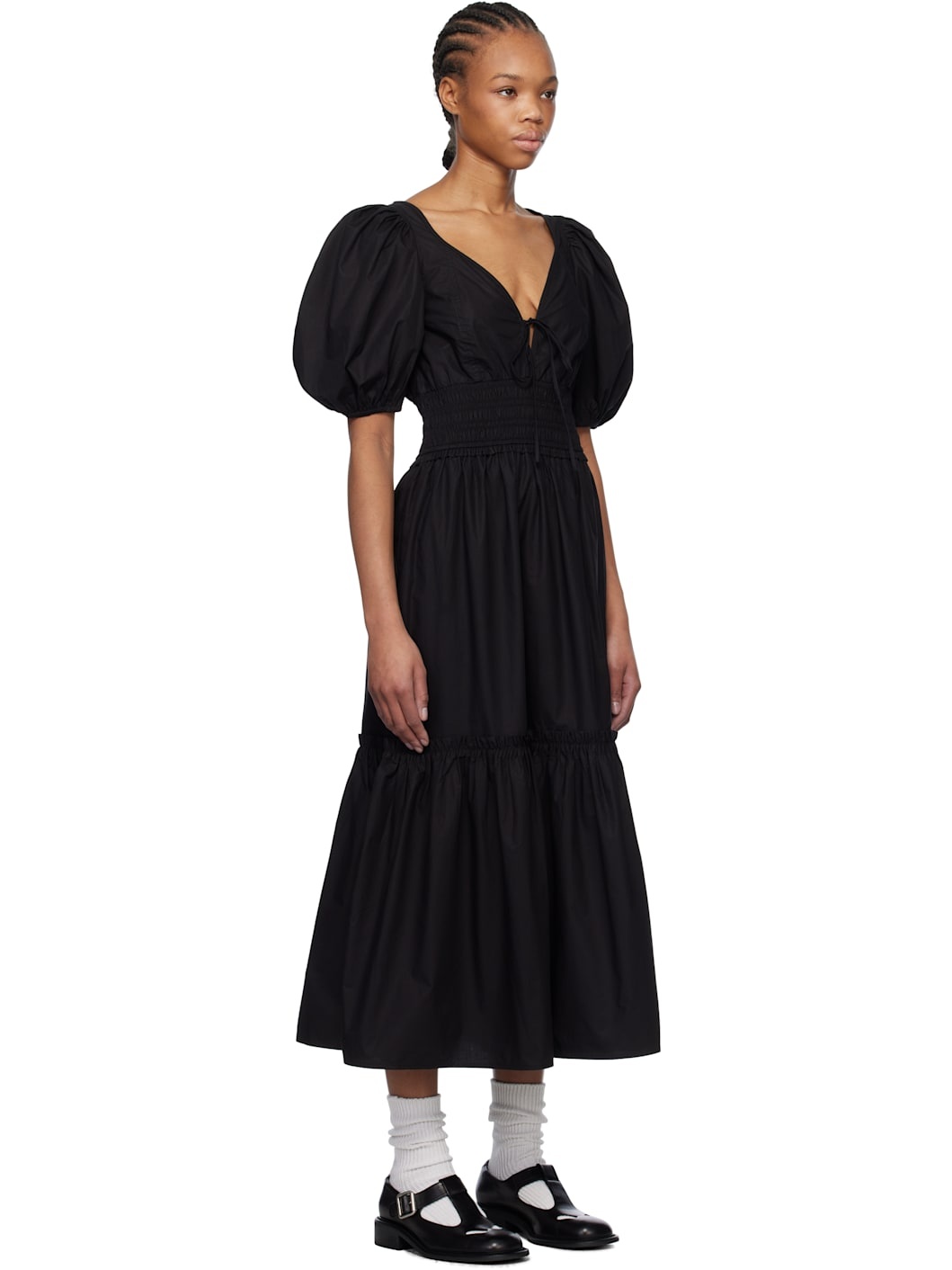 Black  Cotton Poplin Long Smock Maxi Dress - 2