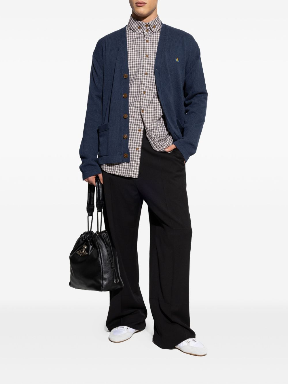 checked embroidered-orb shirt - 2