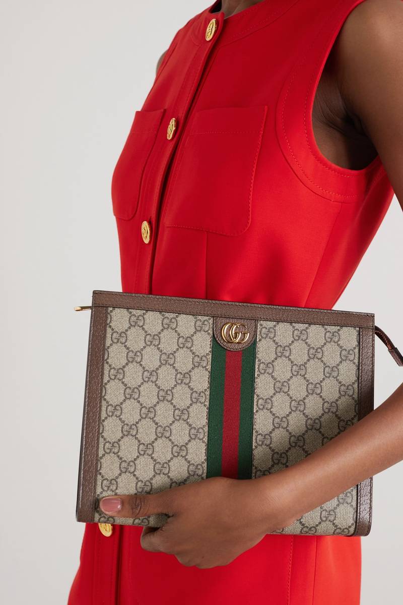 GUCCI Ophidia textured leather-trimmed printed coated-canvas pouch outlook