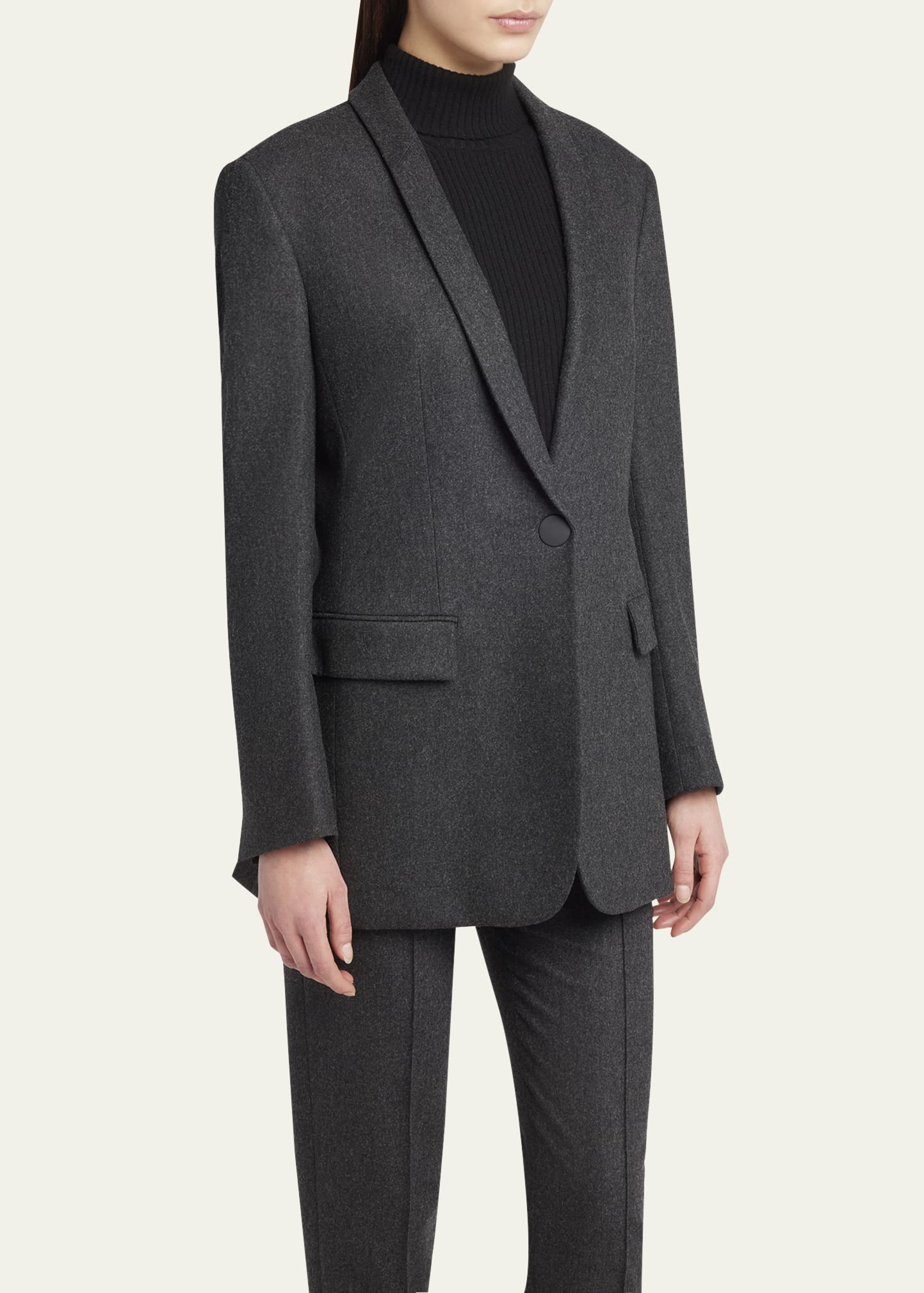 Cashmere Flannel Single-Breasted Blazer - 4