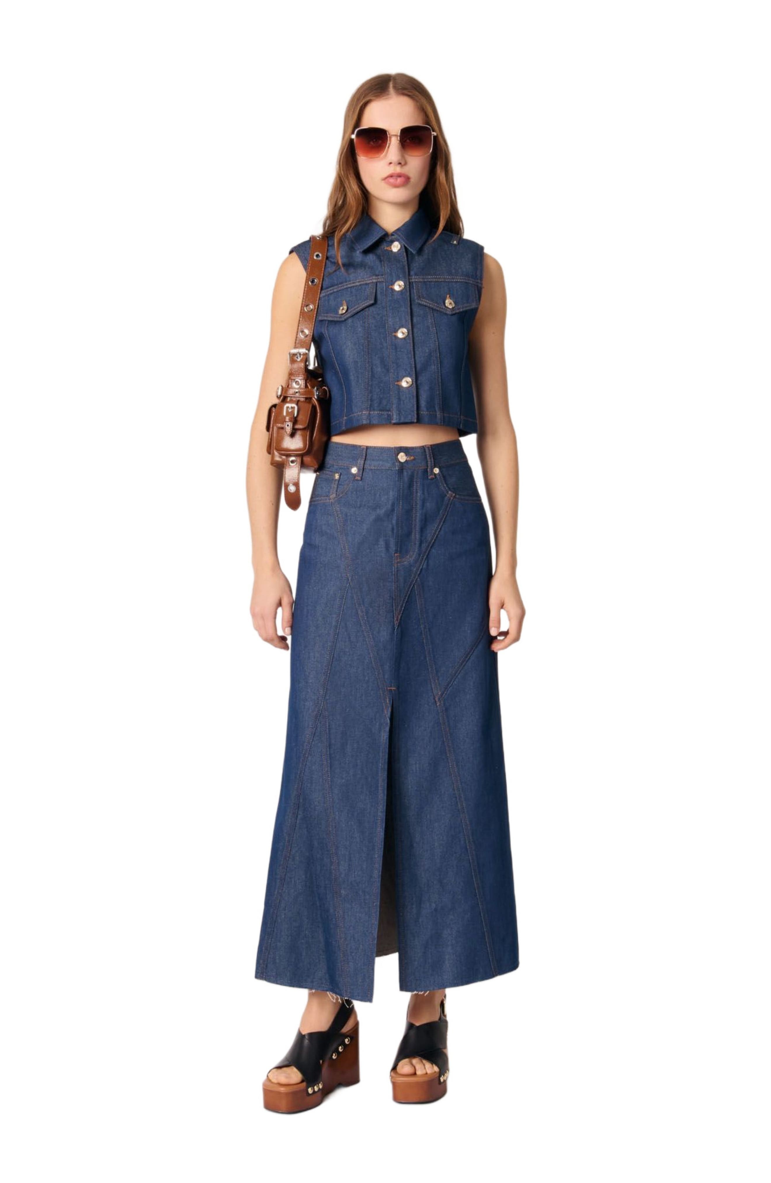maje Denim cropped jacket in Navy at Nordstrom - 1
