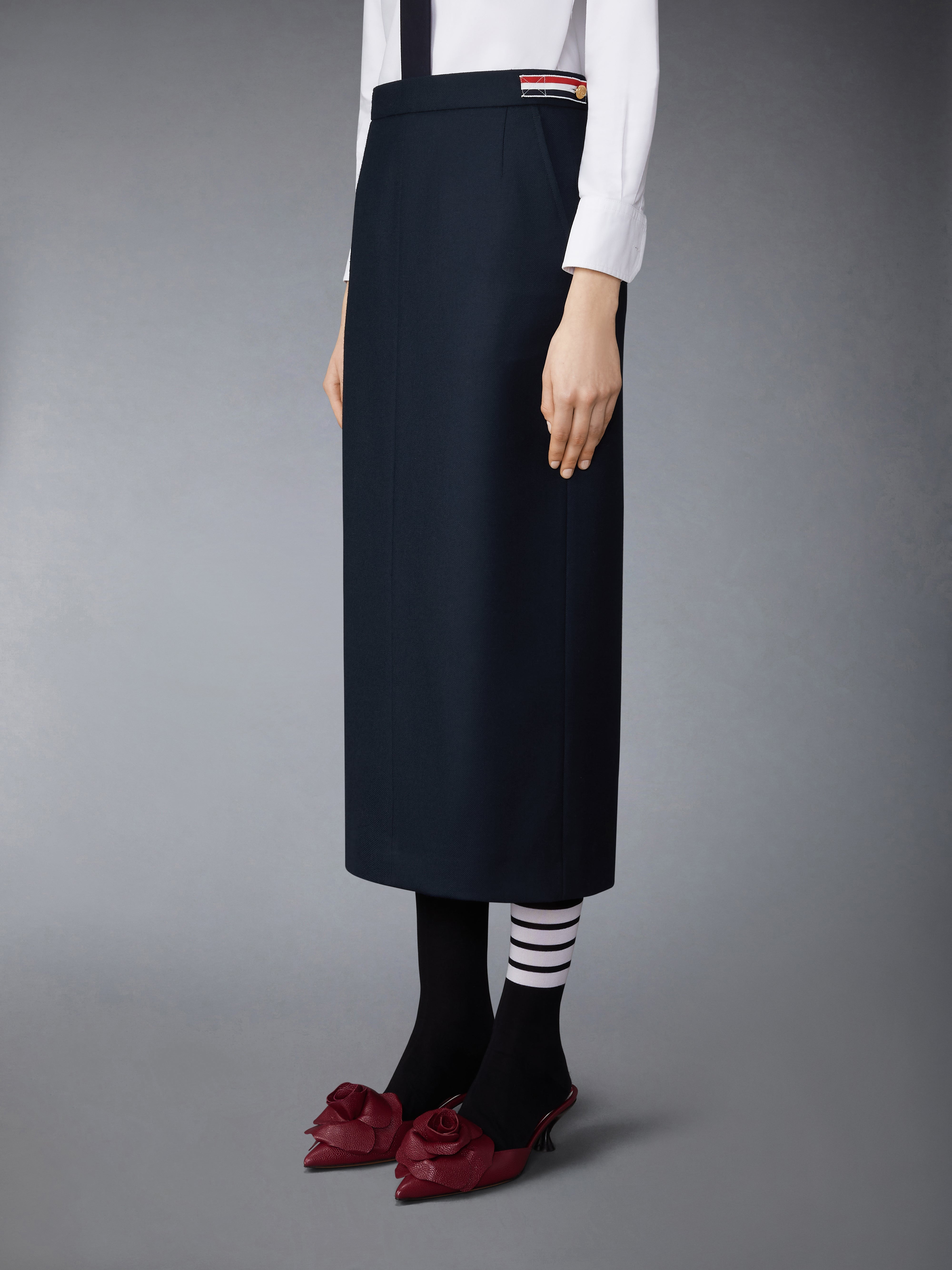 SOLID WOOL TWILL MIDI SIDE TAB SKIRT - 3