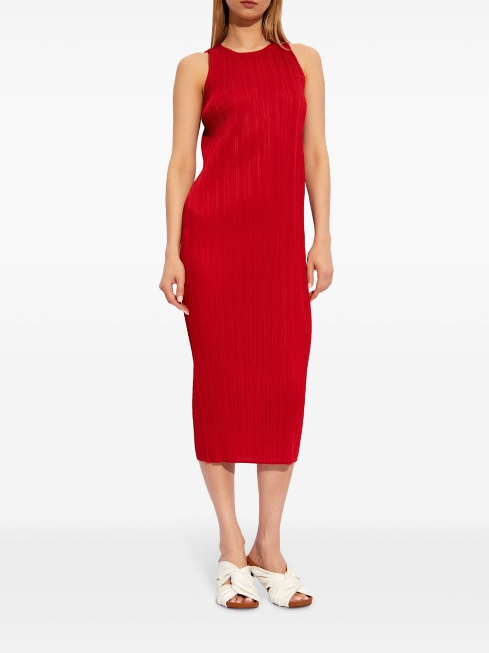 plissé sleeveless midi dress - 3