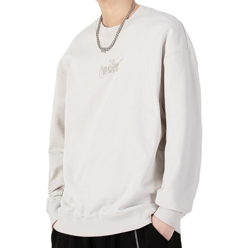 Men's Nike Embroidered Logo Solid Color Sports Round Neck Pullover White DR7836-104 - 4