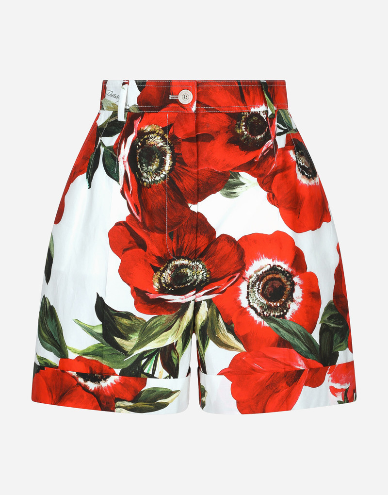 Poplin shorts with anemone print 1