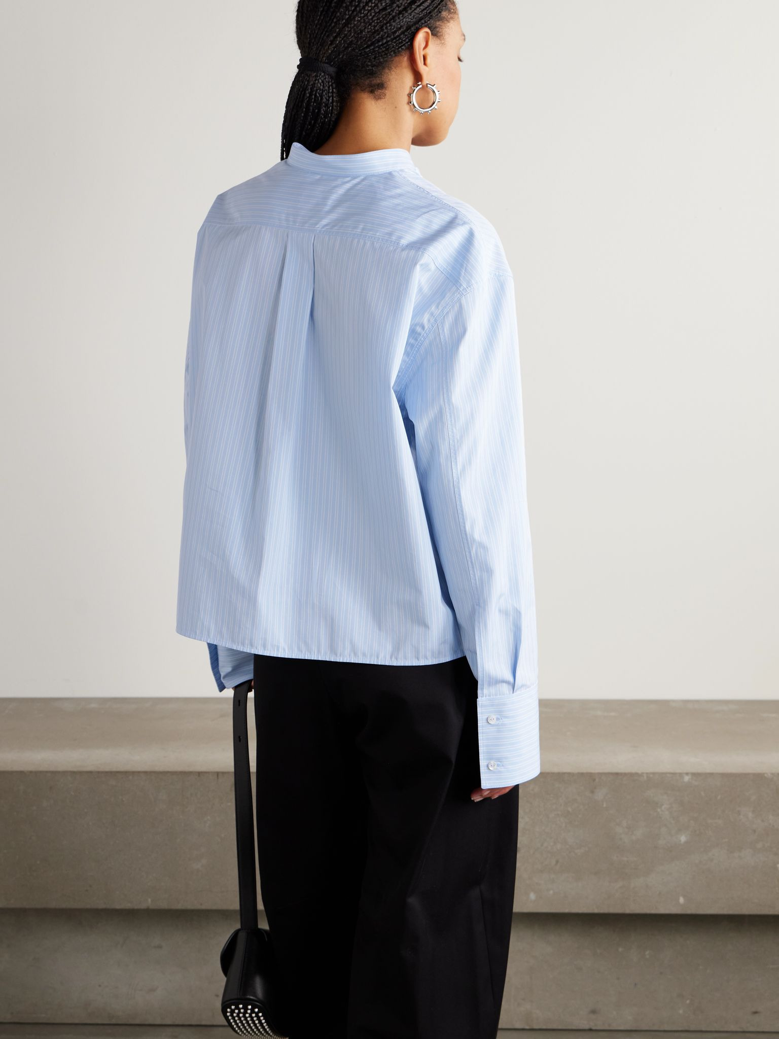 Thursday pleated striped cotton-poplin shirt Light blue - 3