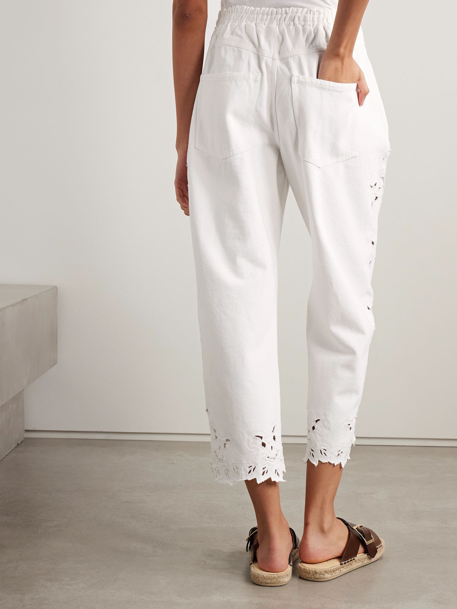 Cavina cropped broderie anglaise barrel-leg jeans White - 4