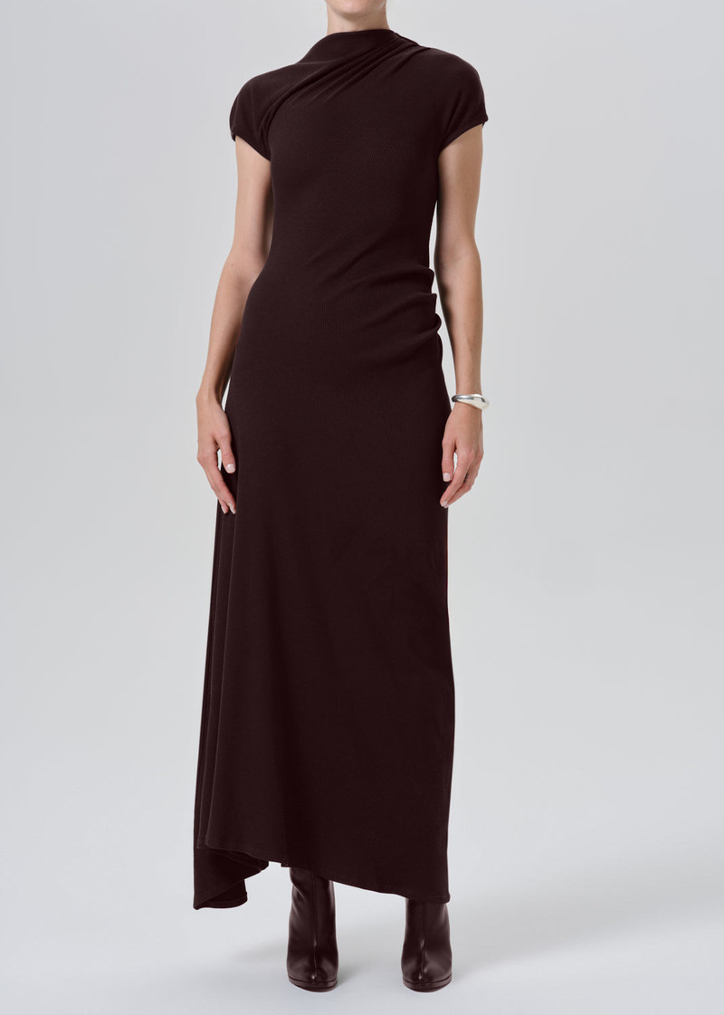 Kira Sculptural Dress In Chocolate - 1