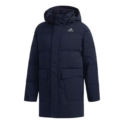 adidas Str Mid Down Solid Color Stay Warm mid-length hooded With Down Feather Jacket Navy Blue CK097 - 1