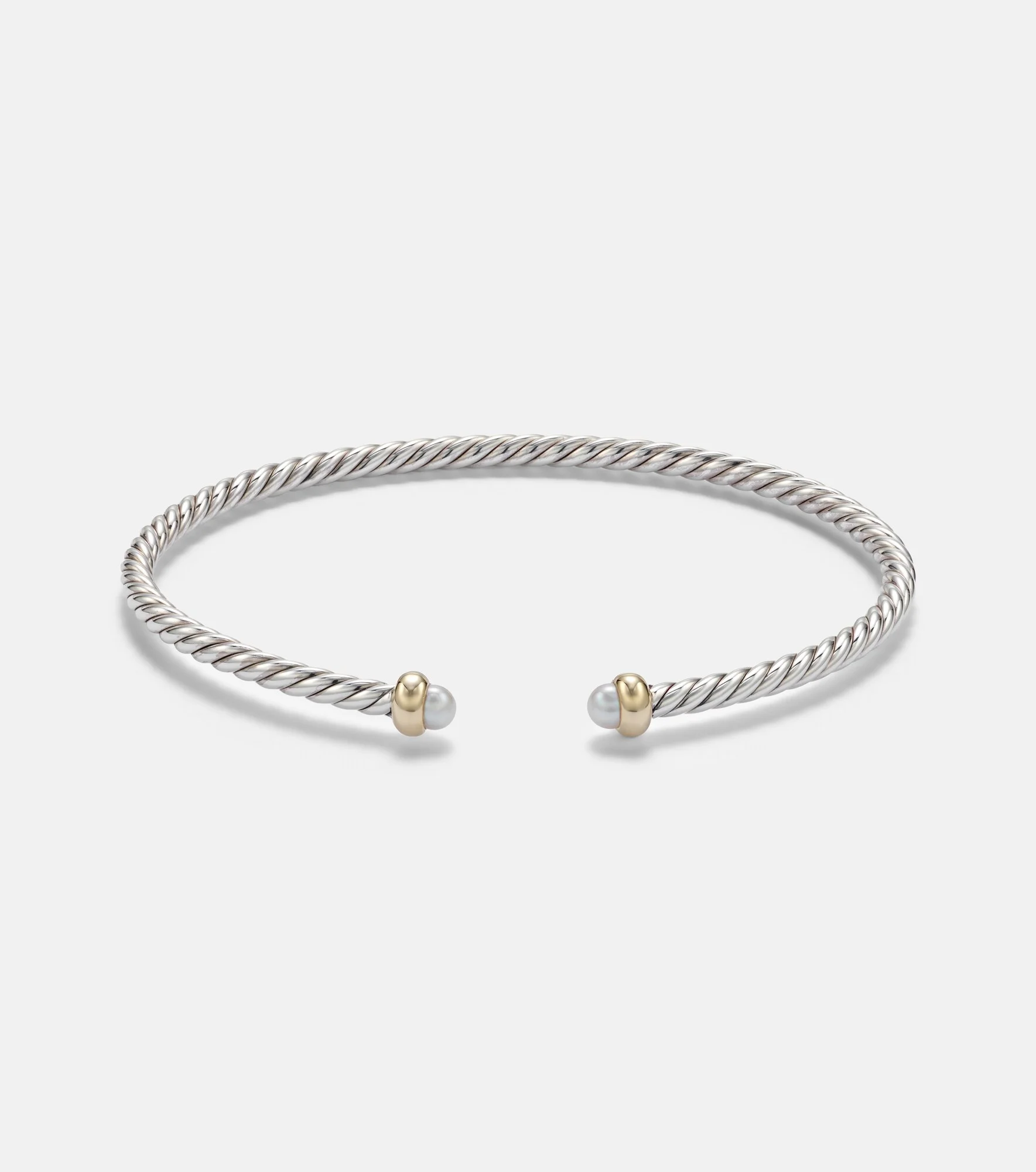 Micro Cable Flex® sterling silver and 14kt gold cuff bracelet with pearls - 1