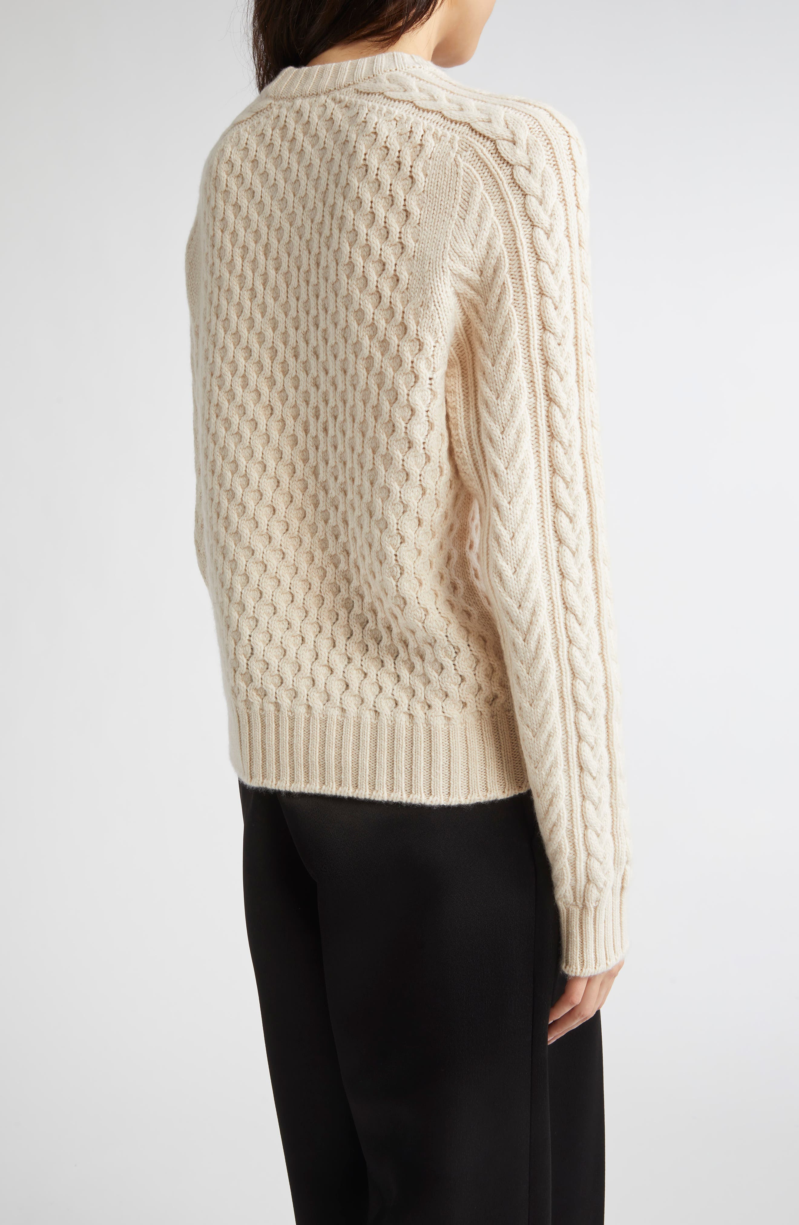 Johnstons of Elgin Aran Cable Knit Cashmere Sweater in Champagne at Nordstrom - 2