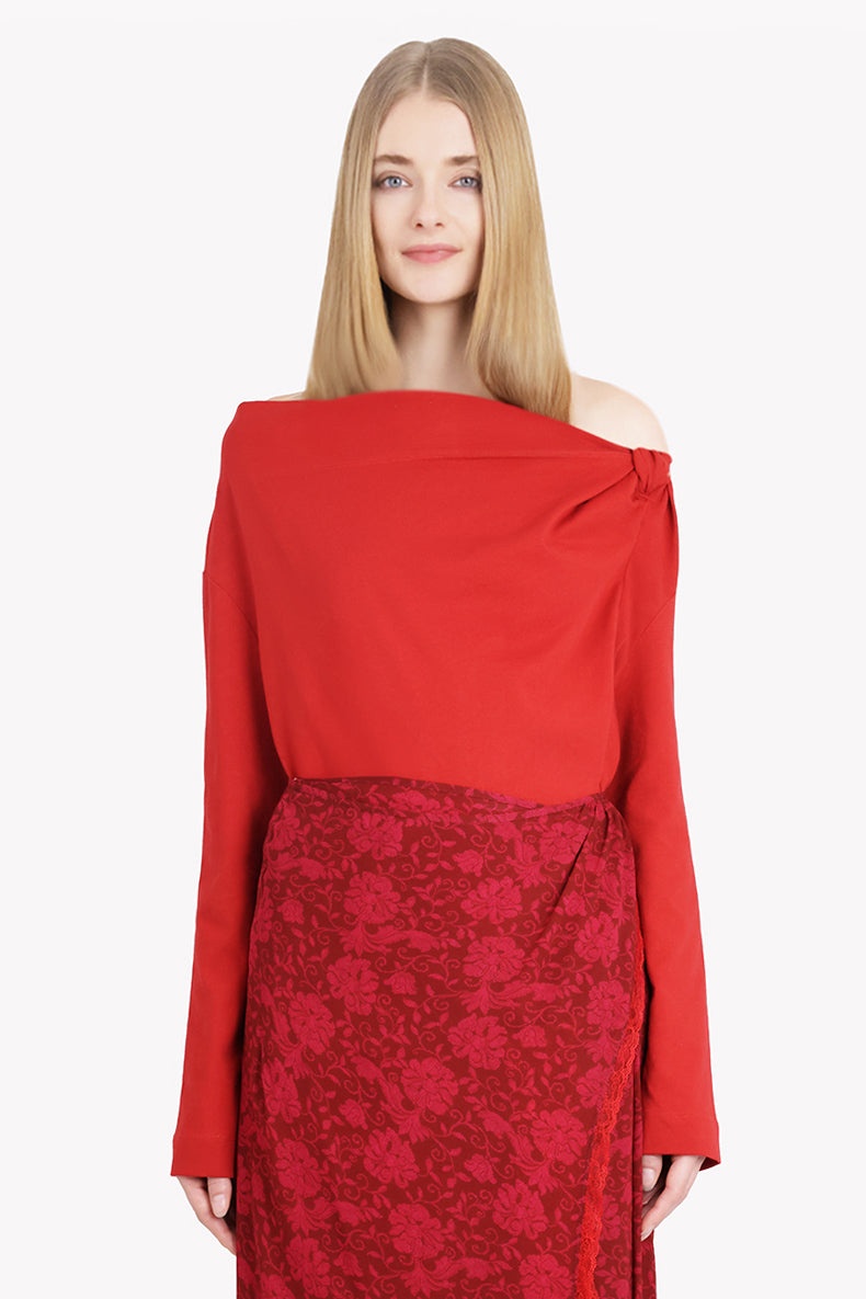 HEMAC L/S ONE SHOULDER KNOT DETAIL TOP | RED - 2