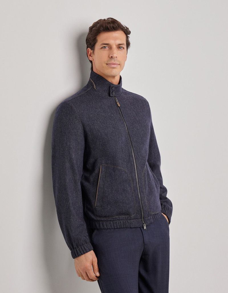 Canali BLUE BLOUSON JACKET IN 150'S WOOL WITH A DENIM EFFECT outlook
