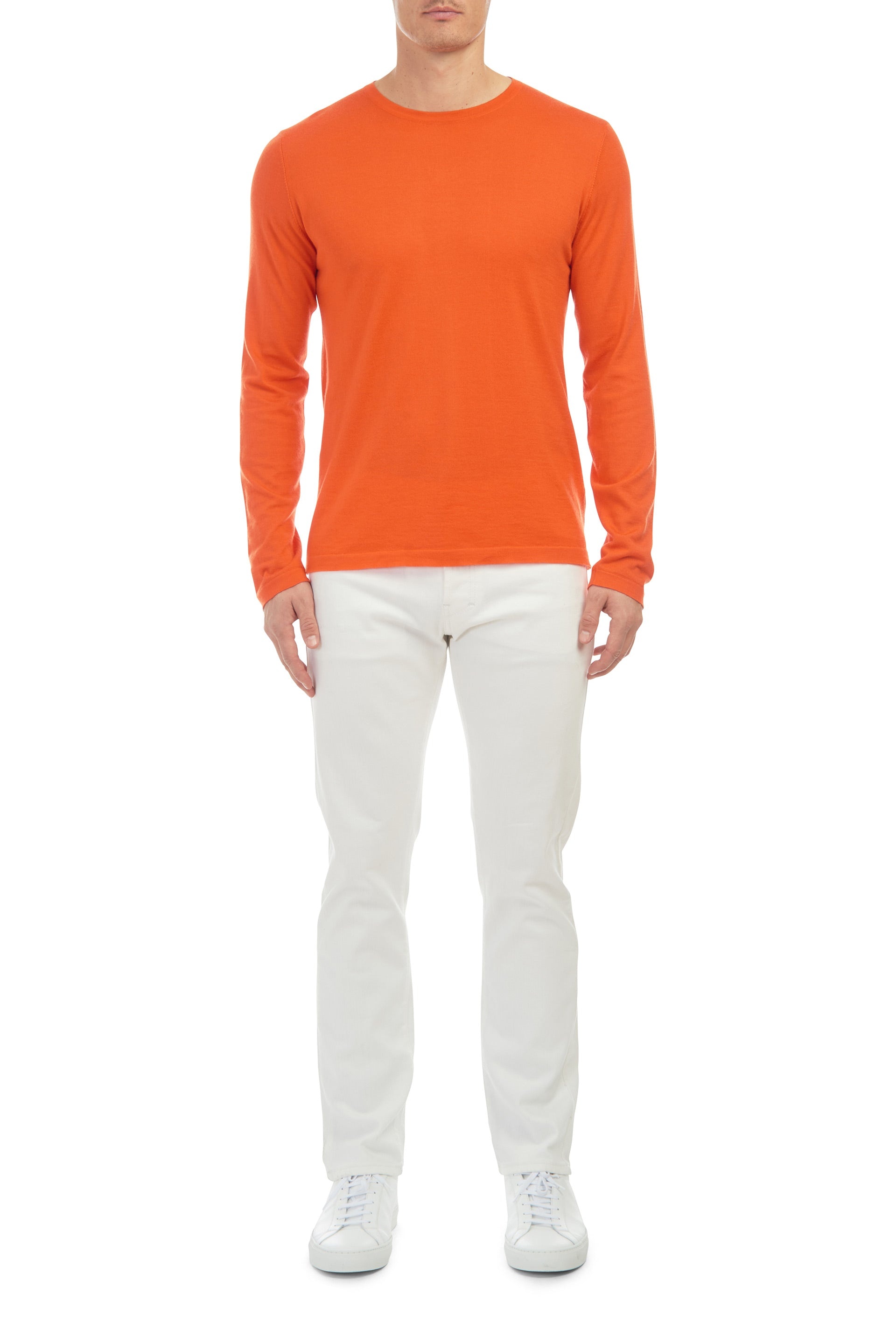 Herman Knit Long Sleeve Crew in Orange Merino Wool - 1