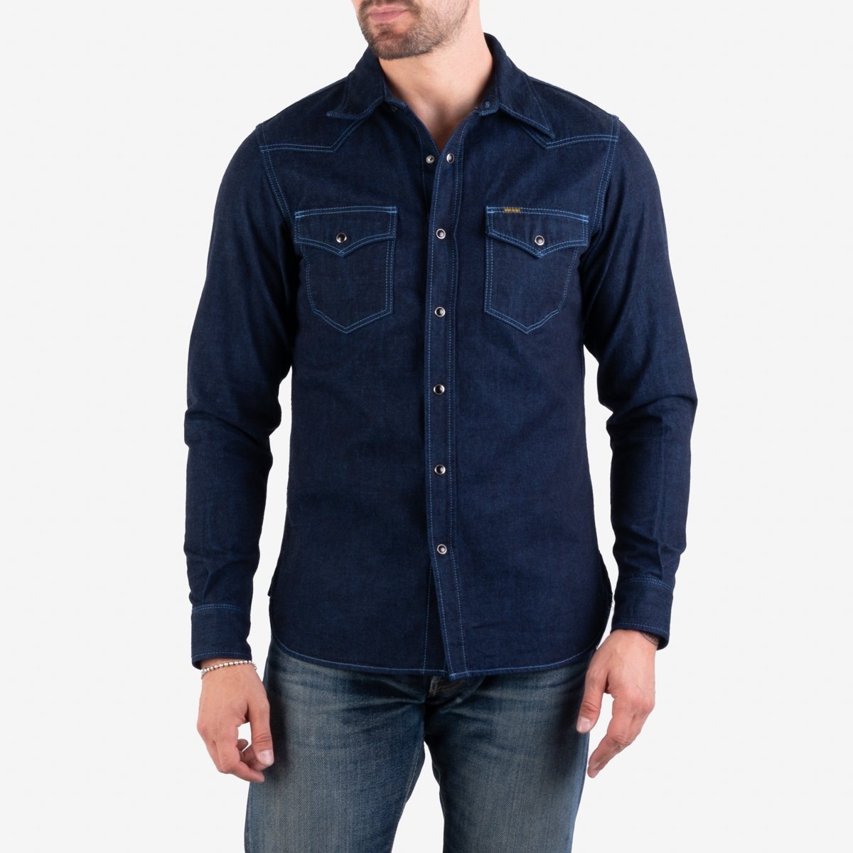 IHSH-352-BLU 10oz Selvedge Denim Western Shirt - Indigo Overdyed Blue - 2