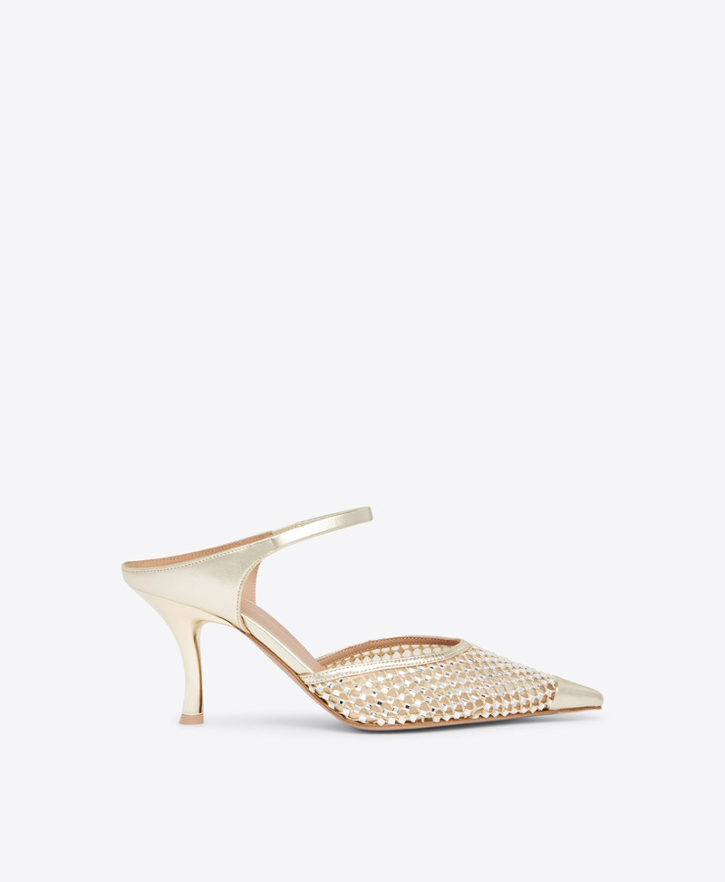 Vega 70 Gold Crystal Leather Mules 1