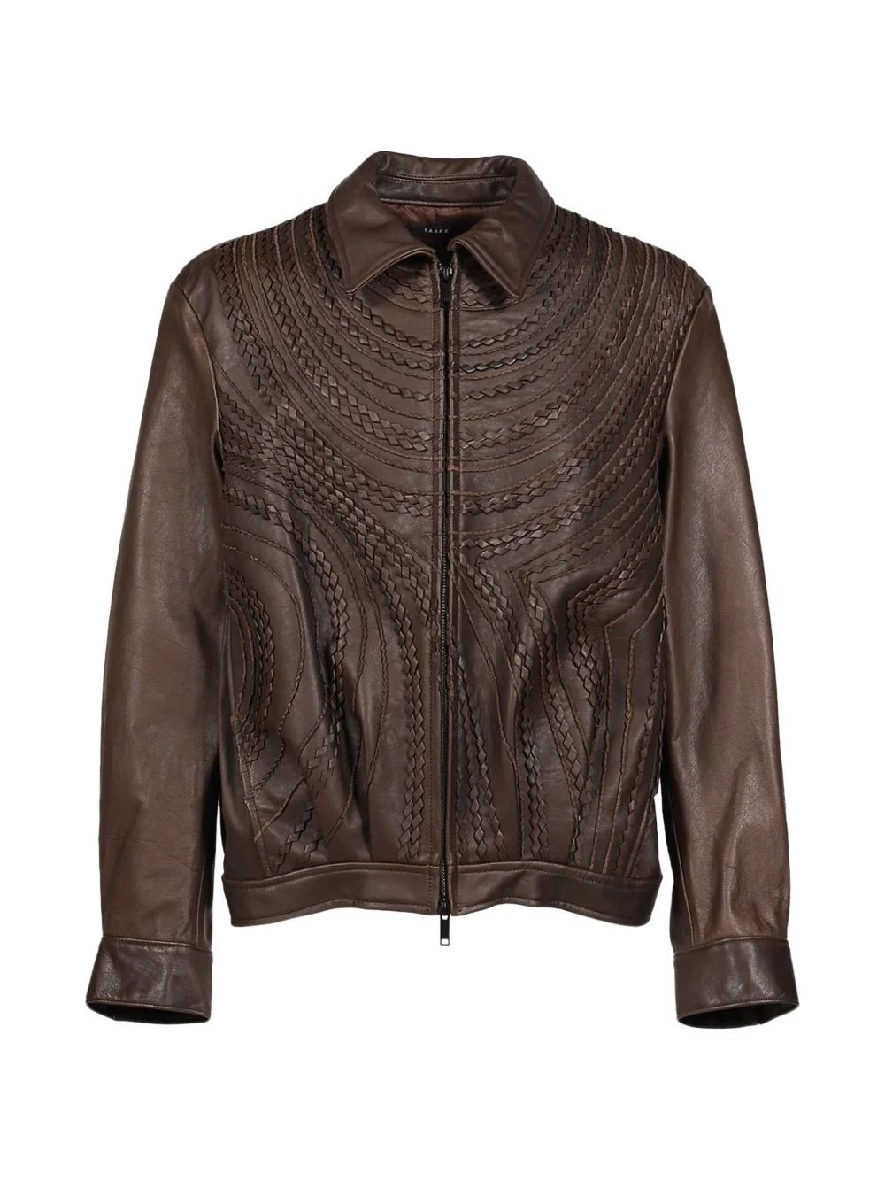 zip-up embroidered leather jacket - 1