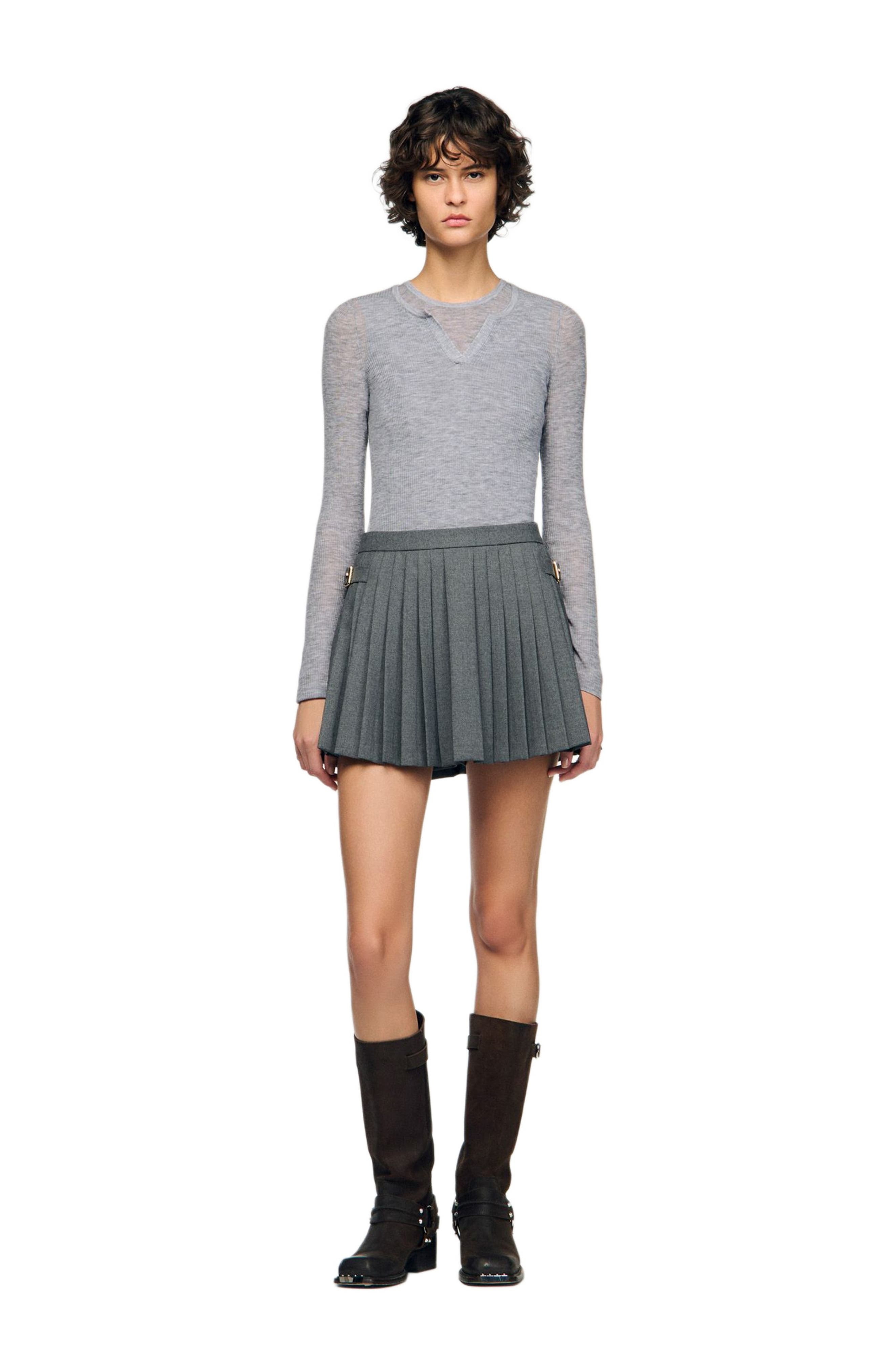 SANDRO Buckle accent pleated skort in Grey at Nordstrom - 2