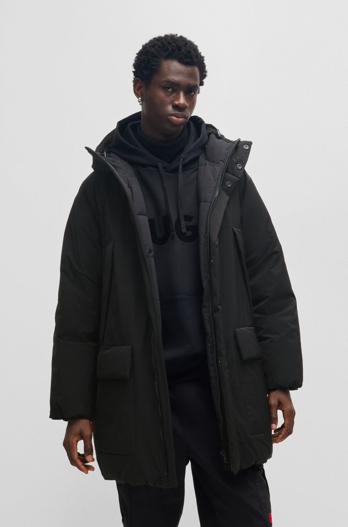 WATER-REPELLENT PARKA JACKET IN SUPERBLACK FABRIC - 2