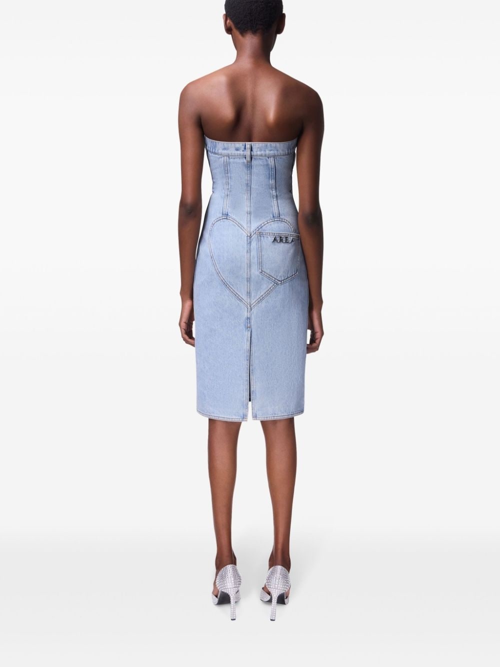 floral-appliqué strapless denim dress - 4