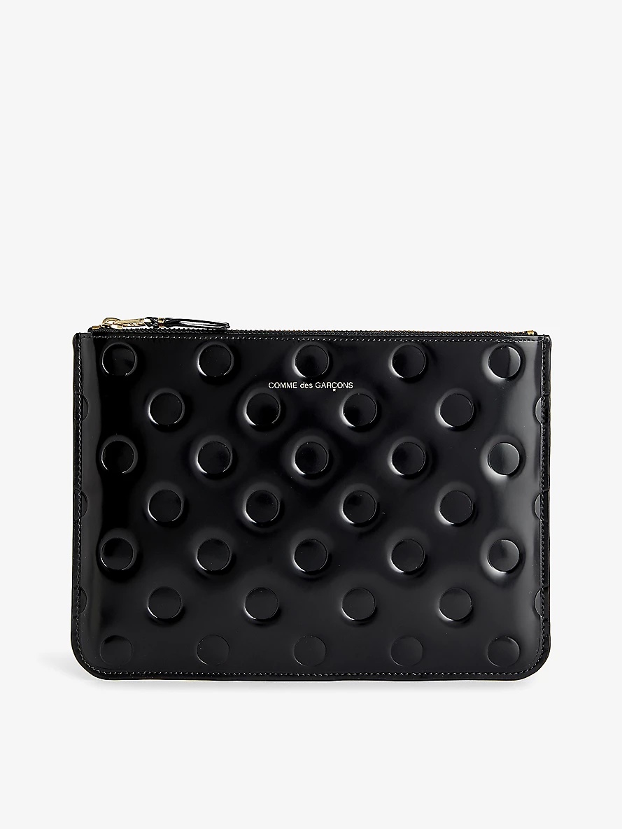 Polka-dot embossed leather pouch - 1