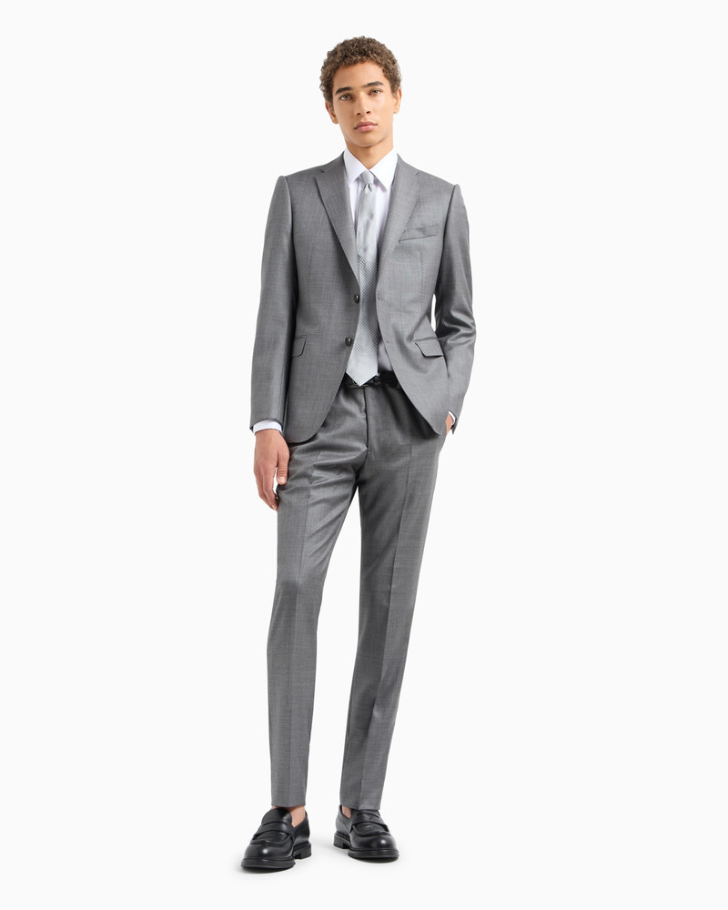 EMPORIO ARMANI Single-breasted slim-fit suit in a silky-finish grisaille outlook