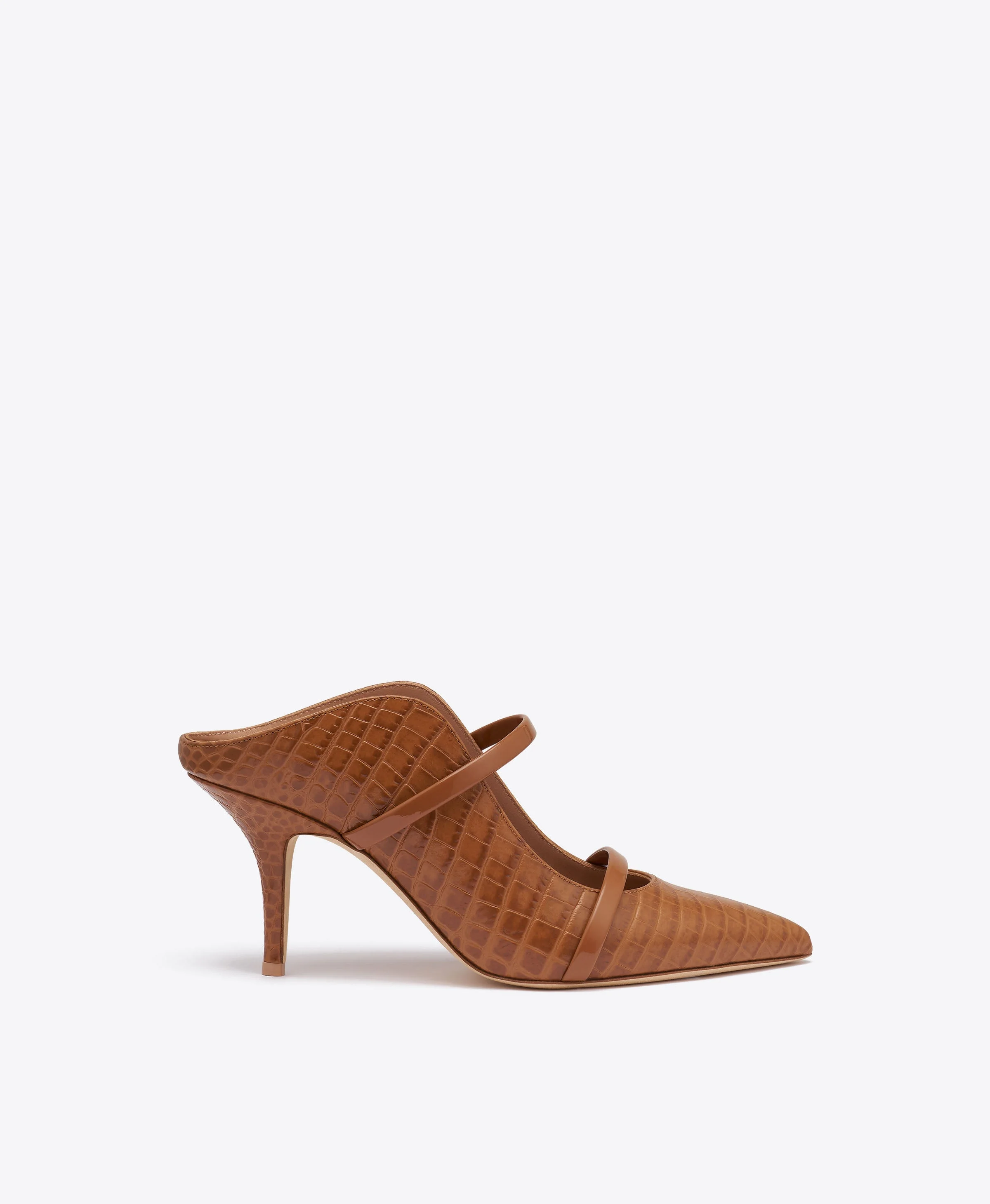 Maureen 70 Caramel Croc-Embossed Leather Mules - 1