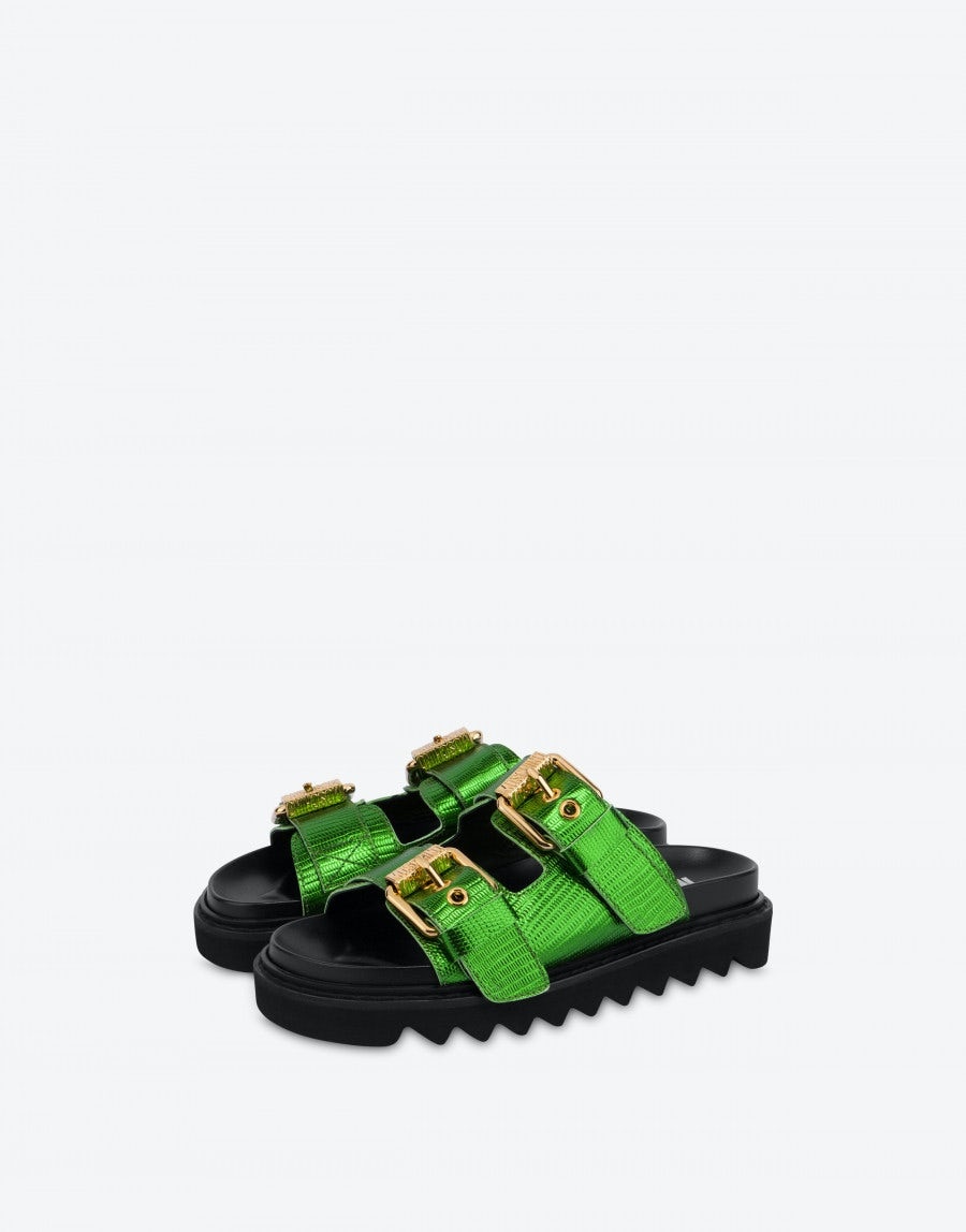 LIZARD PRINT CALFSKIN SANDALS WITH BUCKLES - 1