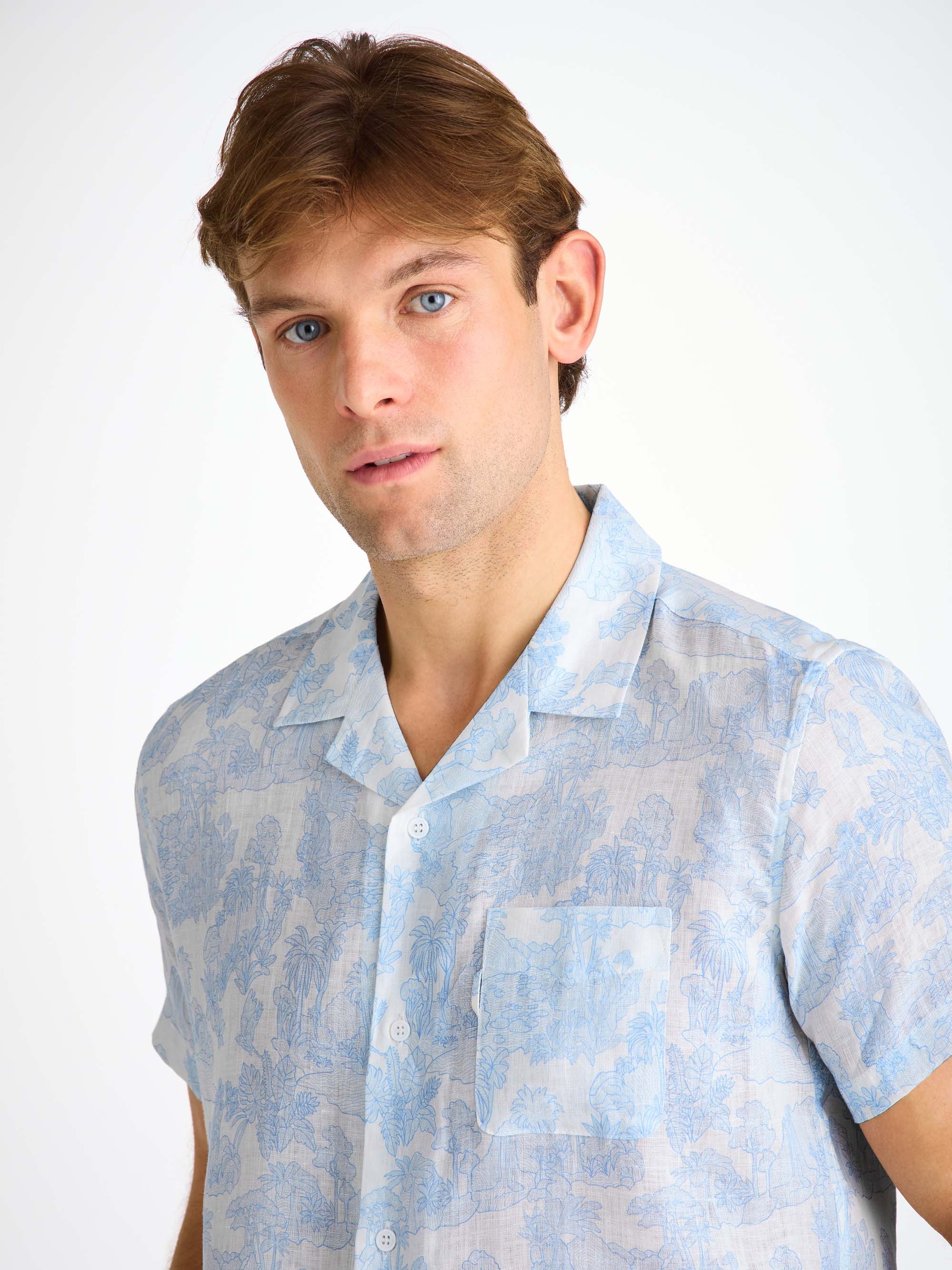 Men's Short Sleeve Shirt Milan 26 Linen White - 5
