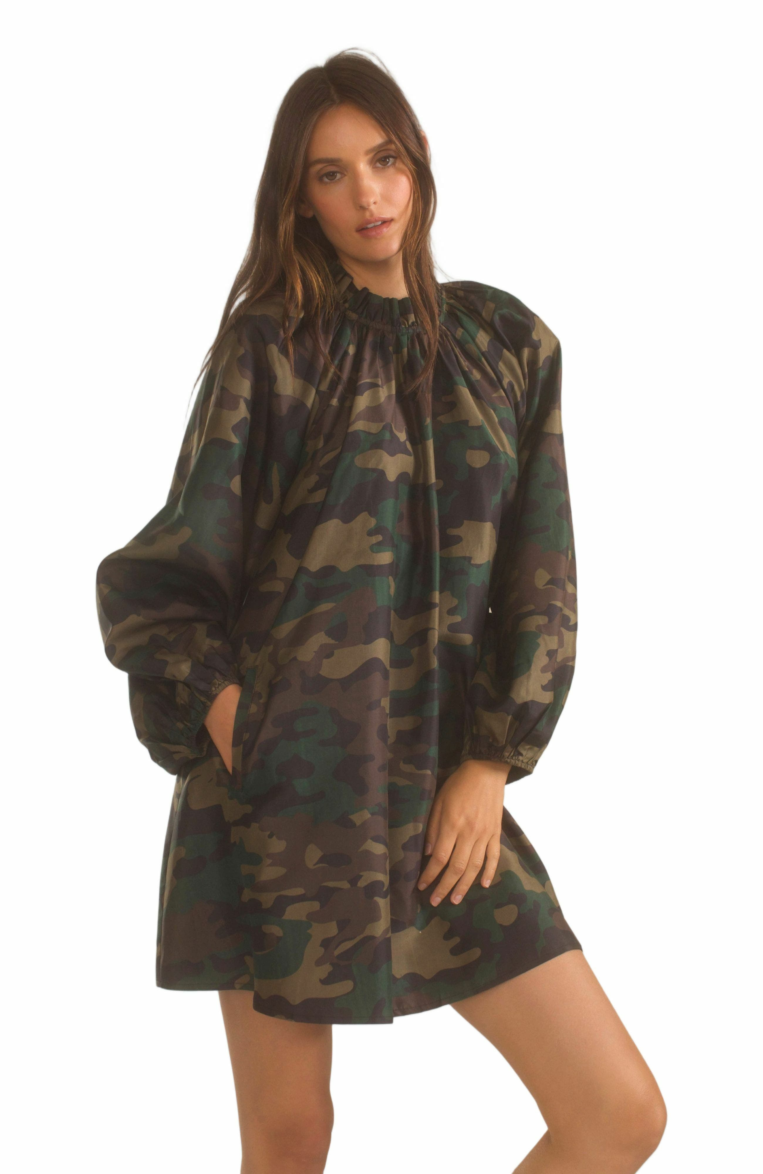 Cynthia Rowley Second Nature Silk Taffeta Dress in Green Camo at Nordstrom - 8