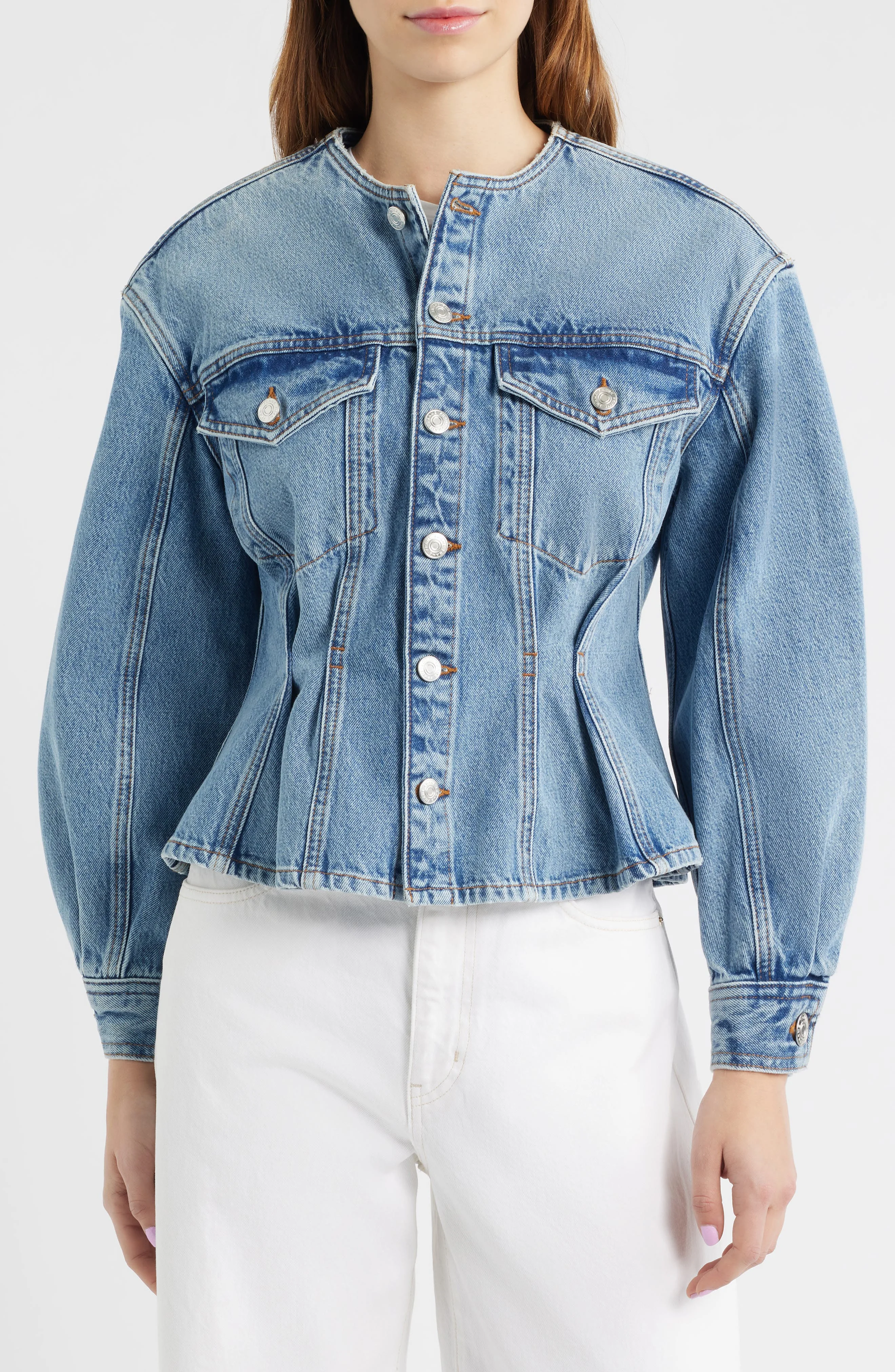FRAME The Nipped Collarless Denim Jacket in Umbria at Nordstrom - 1
