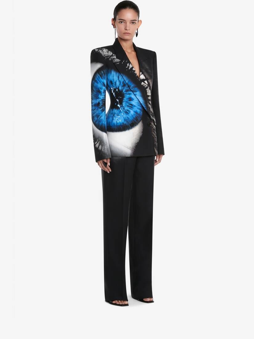 Women's Iris Double-breasted Jacket in Black/galactic Blue - 3