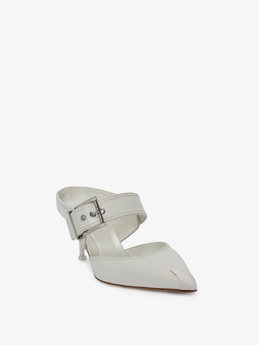 Punk Buckle Mule in Ivory/silver - 2
