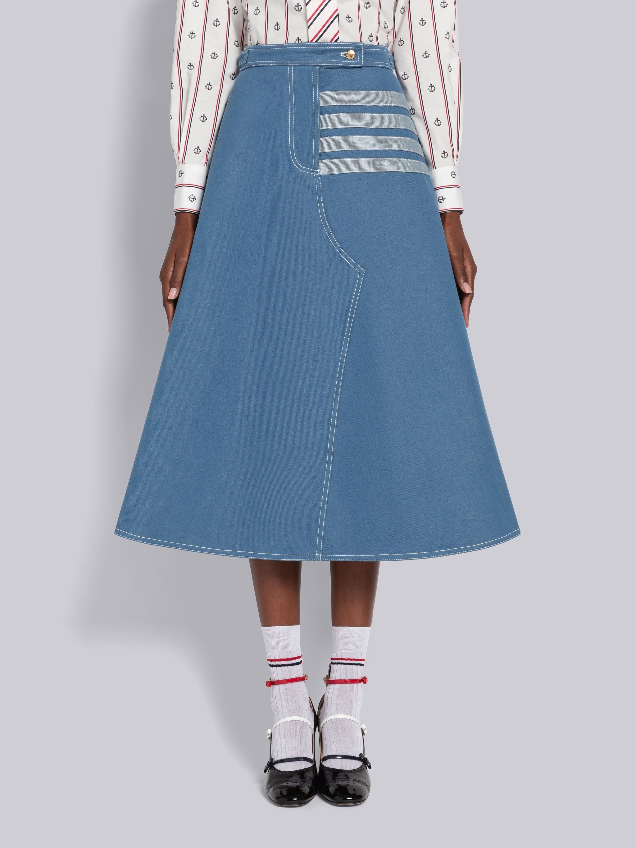 Denim Trouser Seaming A-line Skirt - 1