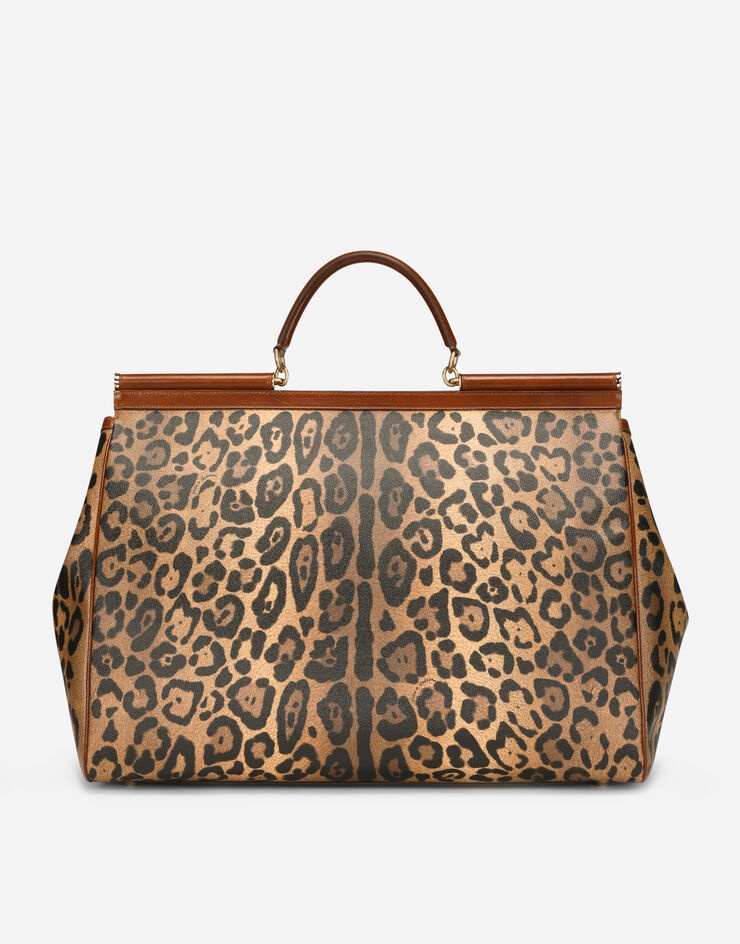 Small pet carrier bag in leopard-print Crespo with branded plate - 4