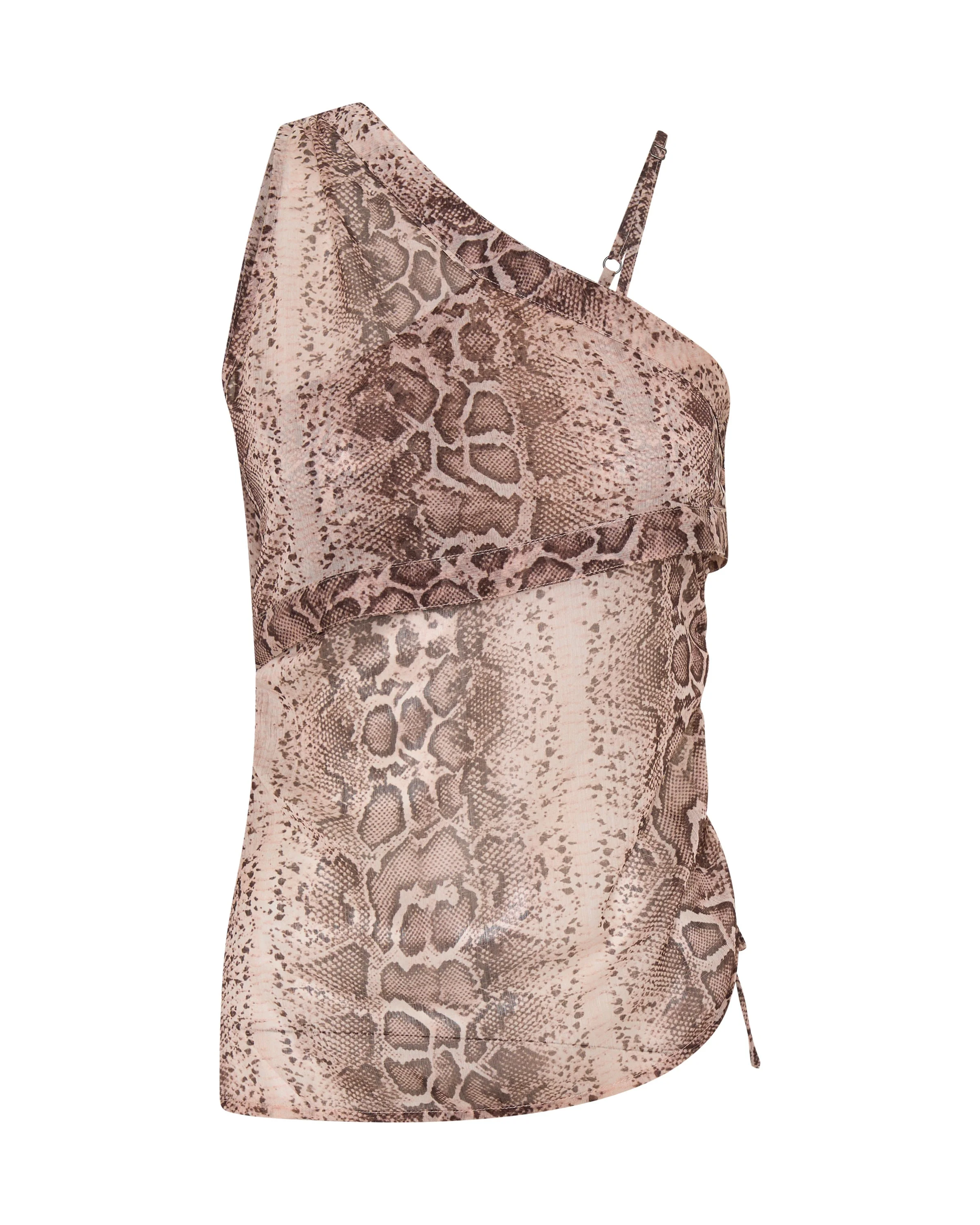 Spritz Sheer Chiffon One Shoulder Top - Cognac Snake - 1