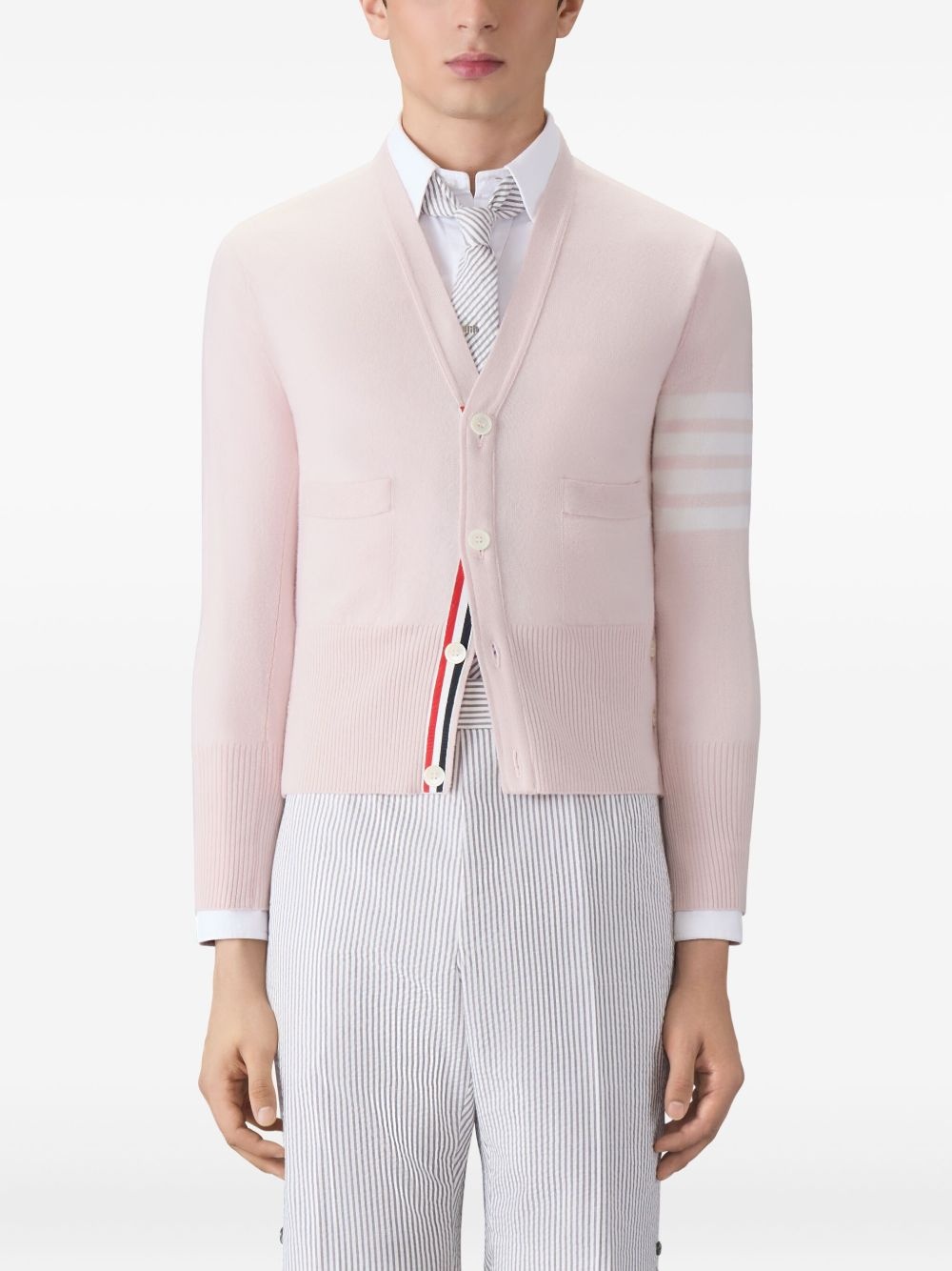 four-bar V-neck cardigan - 3