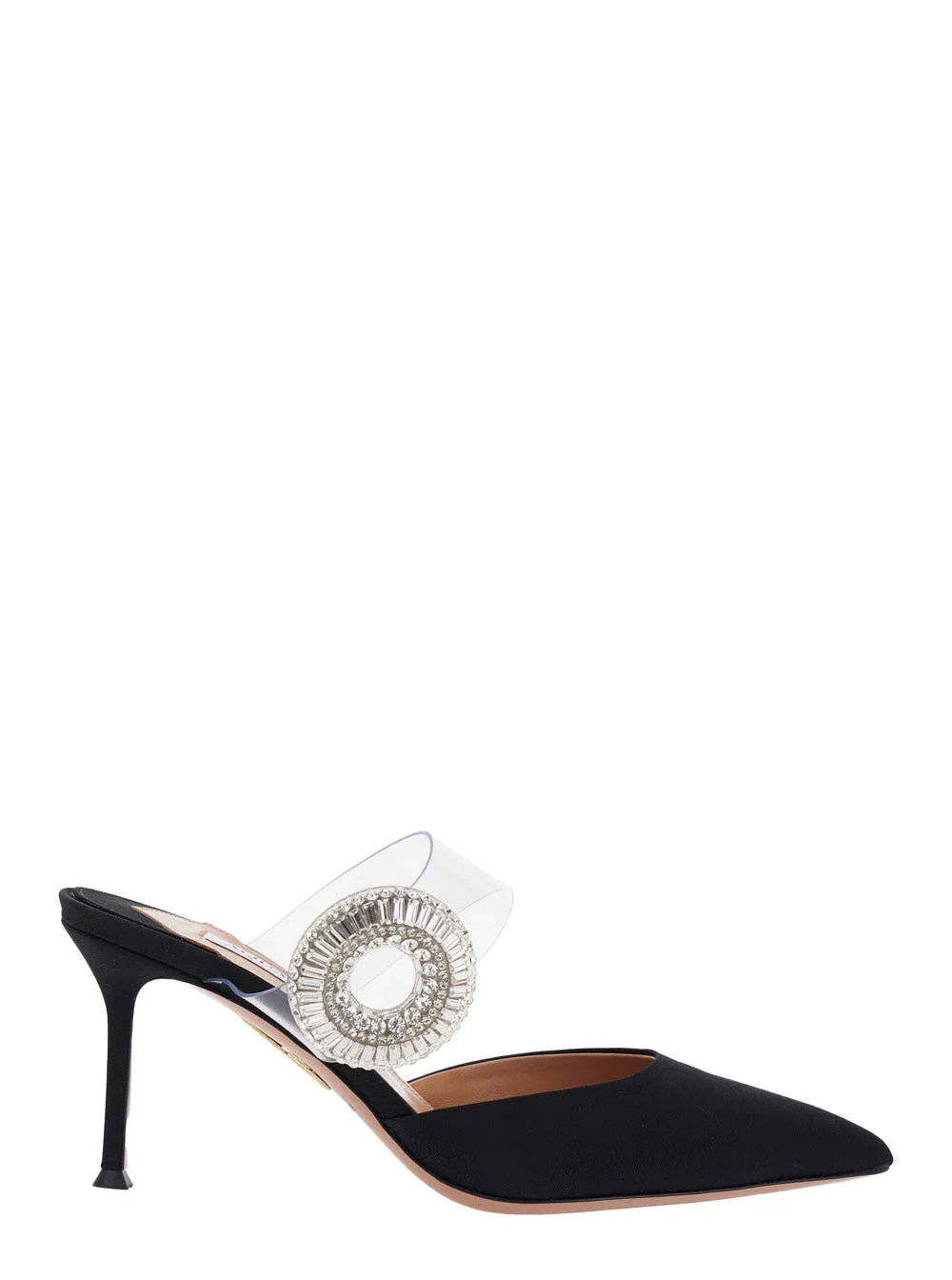 Aquazzura Women Black Slingback Mules With Crystal Embellishment And Transparent Strap In Suede Woma - 1