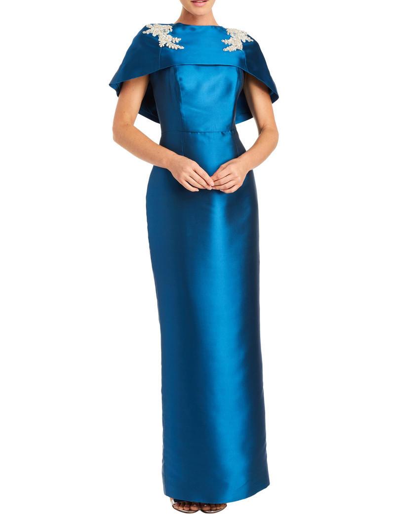 Women's Eve Embellished Satin Caplet Column Gown - Midnight 1