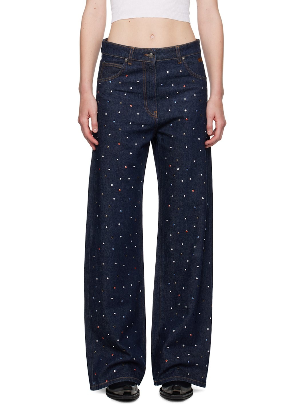 Blue Wide-Leg Studs Jeans - 1