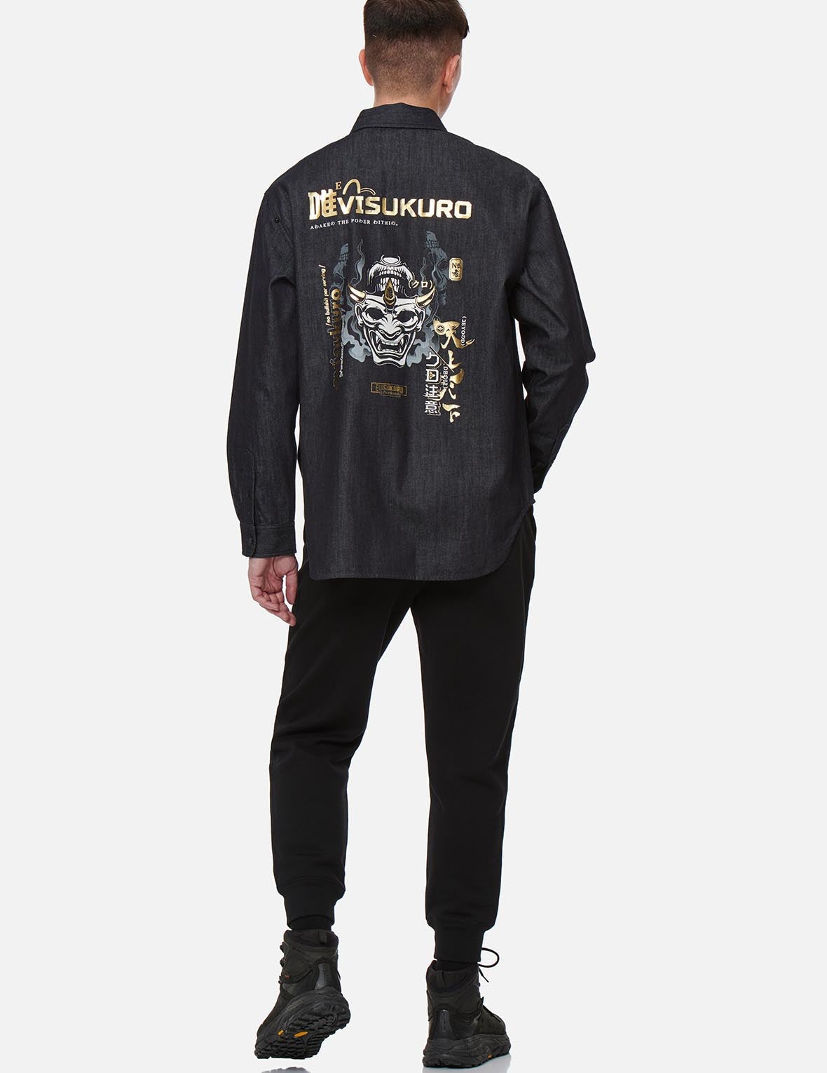 Smoky Hannya Skull Print Denim Shirt - 5