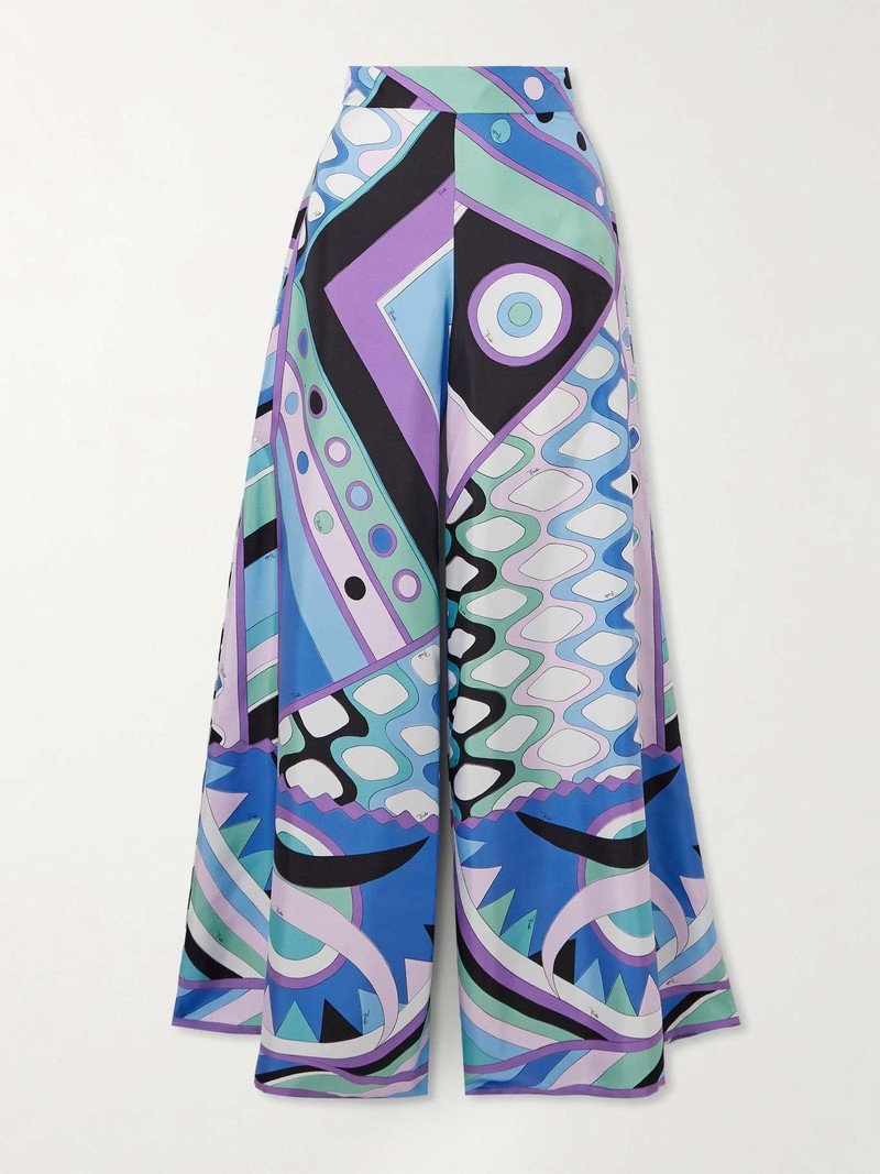 Printed silk-twill wide-leg pants - 1