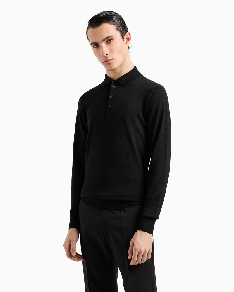 EMPORIO ARMANI Virgin-wool jumper with polo-shirt collar outlook